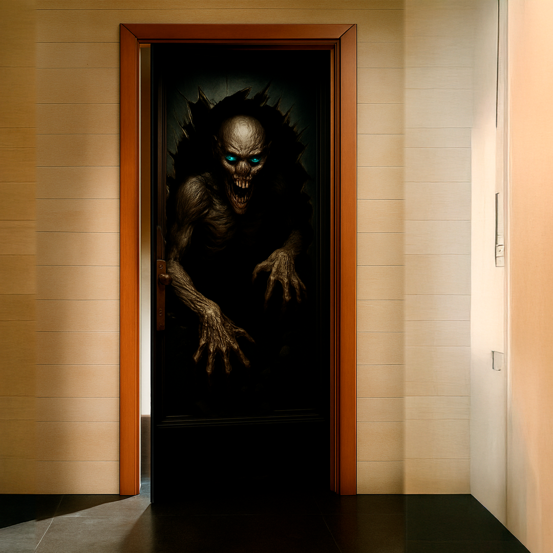 Funda puerta monstruo de Halloween en una puerta de habitación