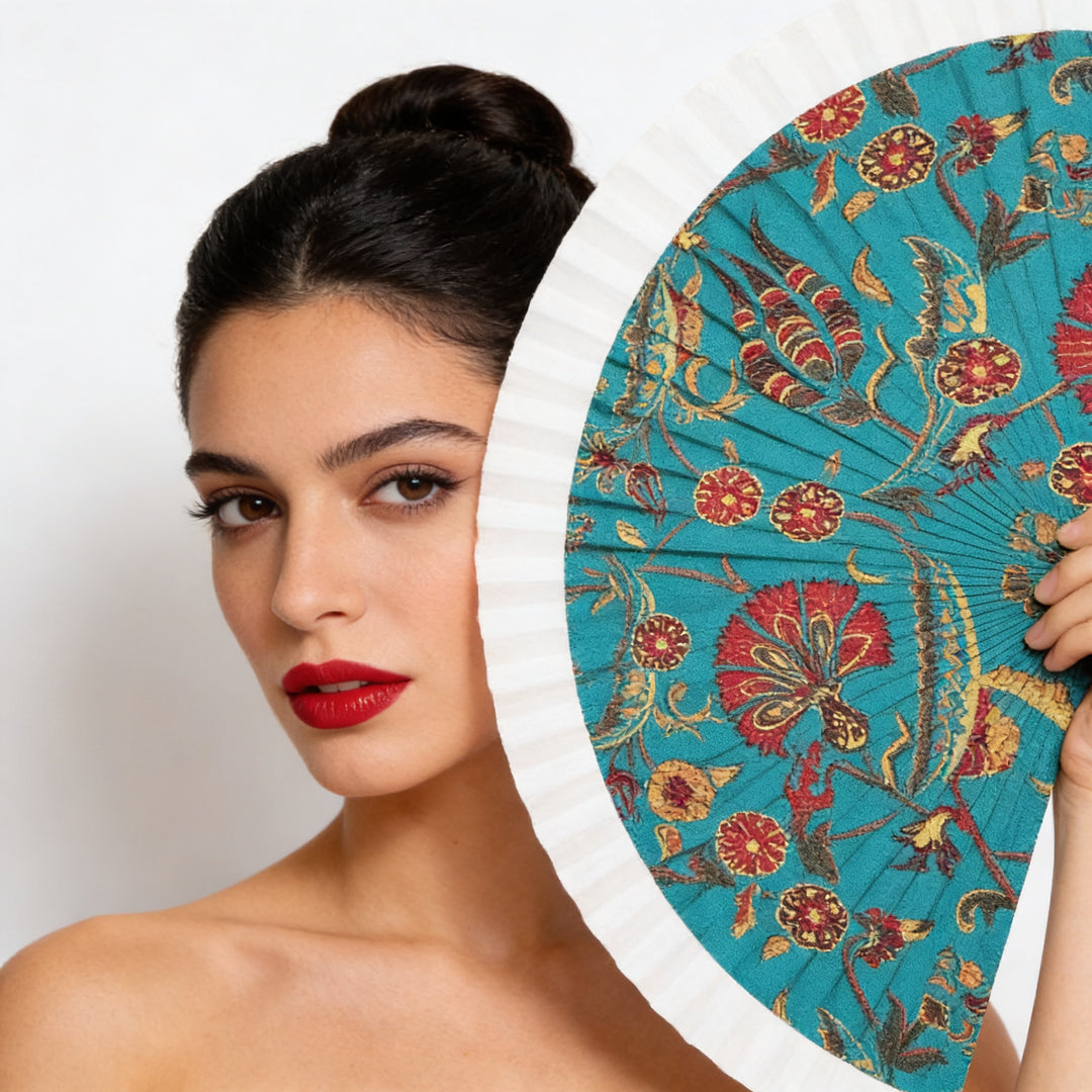 PACK Toalla y abanico mantón de Manila Turquesa