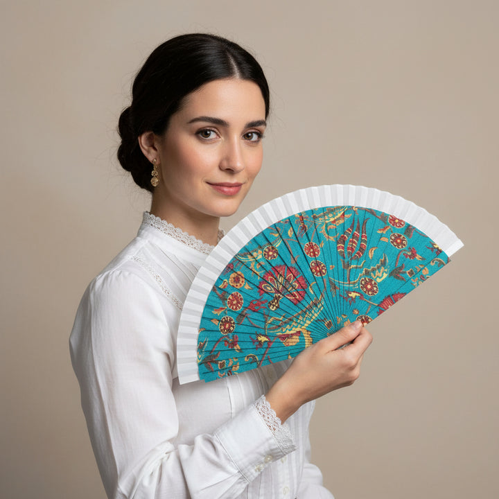 Abanico Mantón Manila TURQUESA
