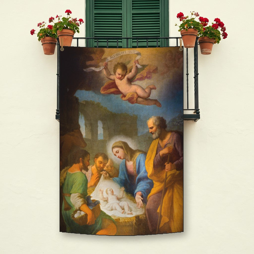 Balconera de Navidad Feliz Navidad modelo 14 colgada en un balcón | Banderas Porras