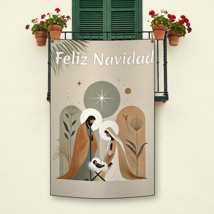 Balconera de Navidad Feliz Navidad modelo 20 colgada en un balcón | Banderas Porras