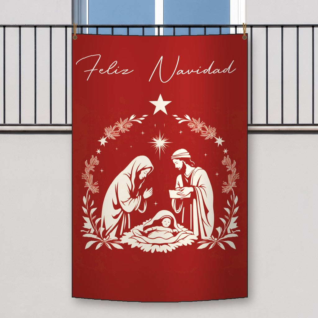 Balconera de Navidad Feliz Navidad modelo 21 colgada en un balcón | Banderas Porras