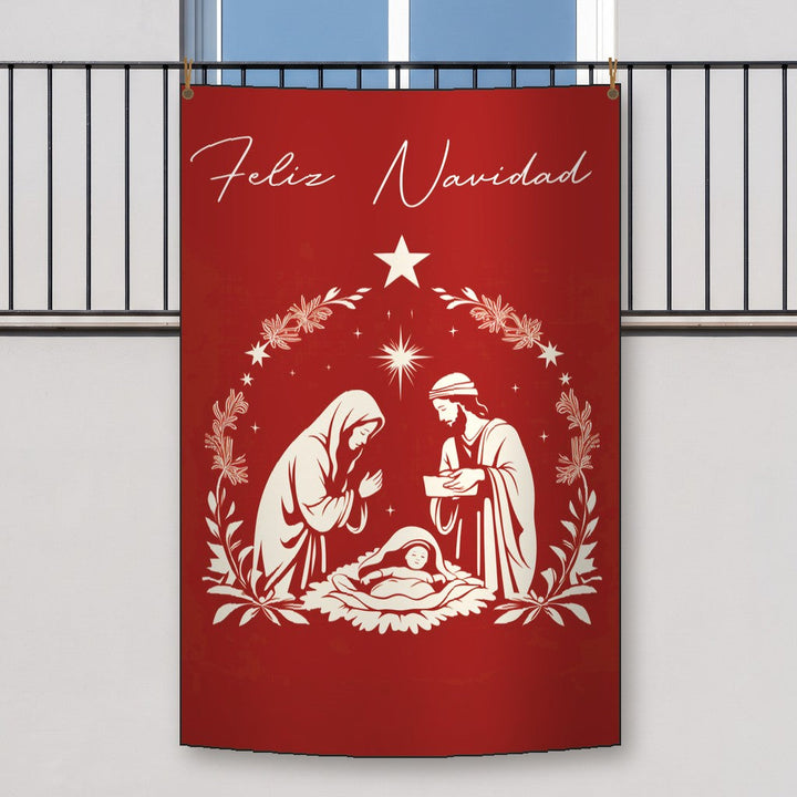 Balconera de Navidad Feliz Navidad modelo 21 colgada en un balcón | Banderas Porras