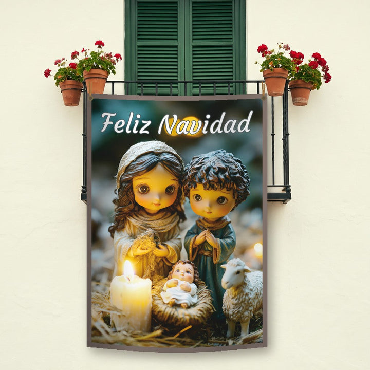 Balconera de Navidad Feliz Navidad modelo 32 colgada en un balcón | Banderas Porras