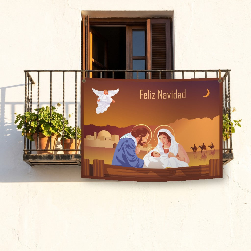 Balconera de Navidad Feliz Navidad modelo 34 colgada en un balcón | Banderas Porras