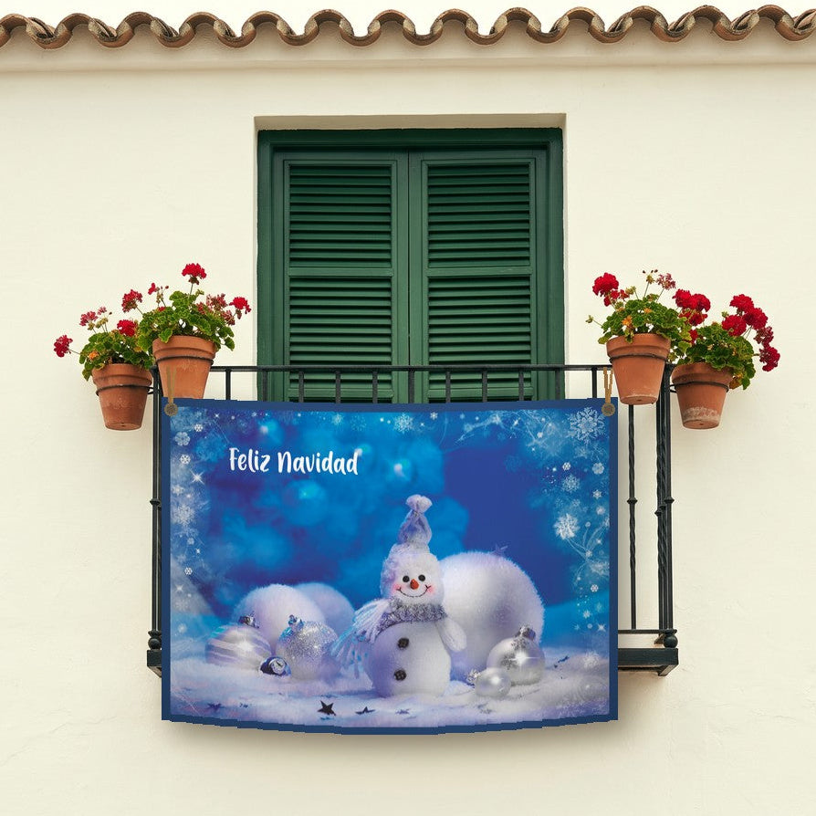 Balconera de Navidad Feliz Navidad modelo 36 colgada en un balcón | Banderas Porras