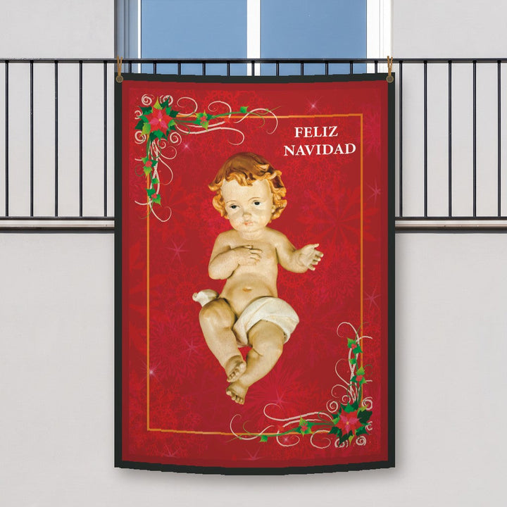Balconera de Navidad Feliz Navidad modelo 42 colgada en un balcón | Banderas Porras
