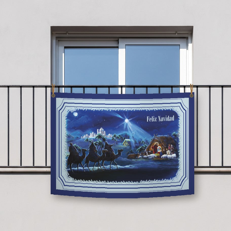 Balconera de Navidad Feliz Navidad modelo 49 colgada en un balcón | Banderas Porras