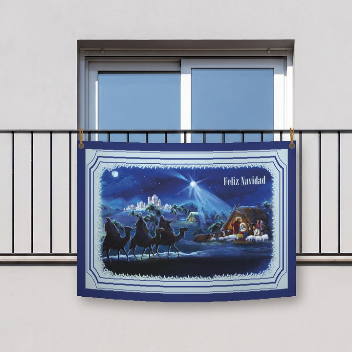 Balconera de Navidad Feliz Navidad modelo 49 colgada en un balcón | Banderas Porras