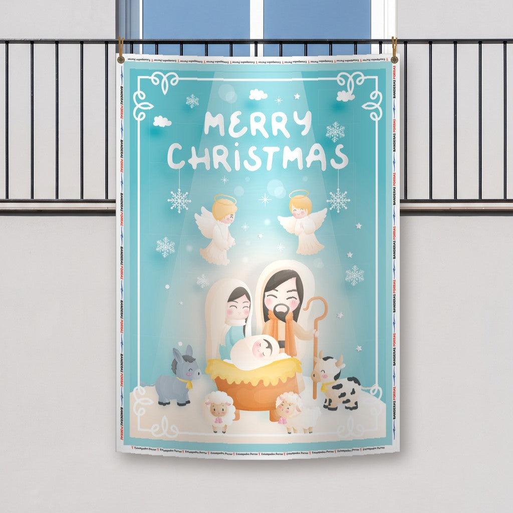Balconera de Navidad Feliz Navidad modelo 54 colgada en un balcón | Banderas Porras