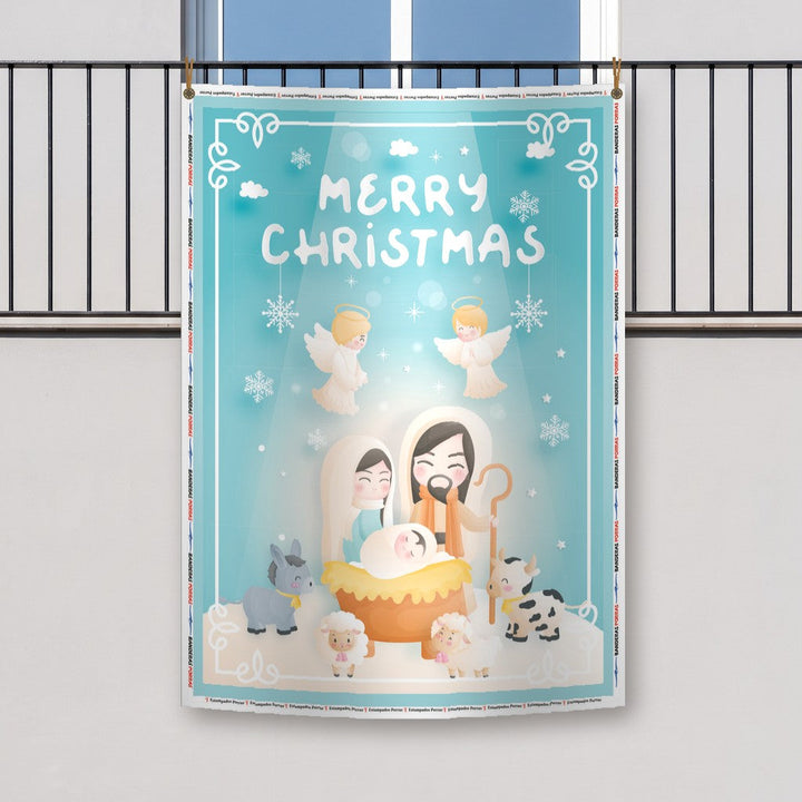 Balconera de Navidad Feliz Navidad modelo 54 colgada en un balcón | Banderas Porras