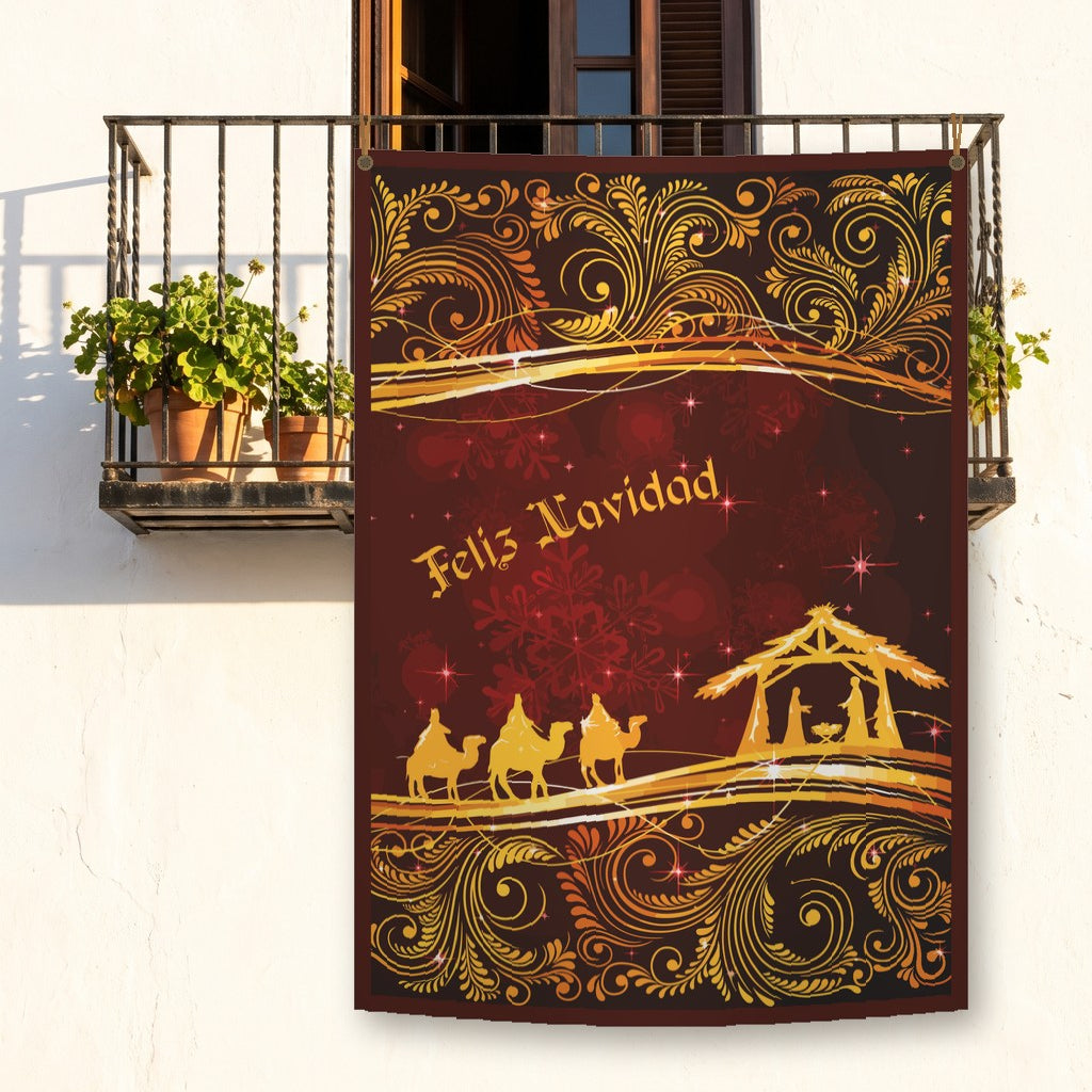 Balconera de Navidad Feliz Navidad modelo 56 colgada en un balcón | Banderas Porras