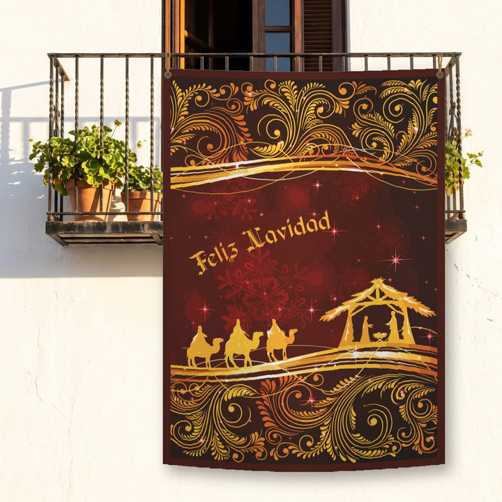 Balconera de Navidad Feliz Navidad modelo 56 colgada en un balcón | Banderas Porras