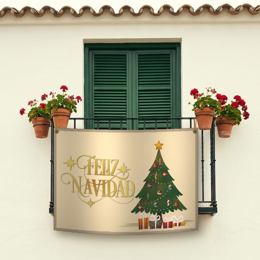 Balconera de Navidad Feliz Navidad modelo 69 colgada en un balcón | Banderas Porras