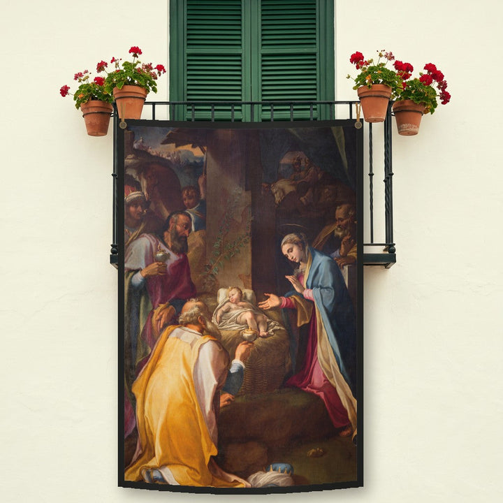 Balconera de Navidad Feliz Navidad modelo 7 colgada en un balcón | Banderas Porras
