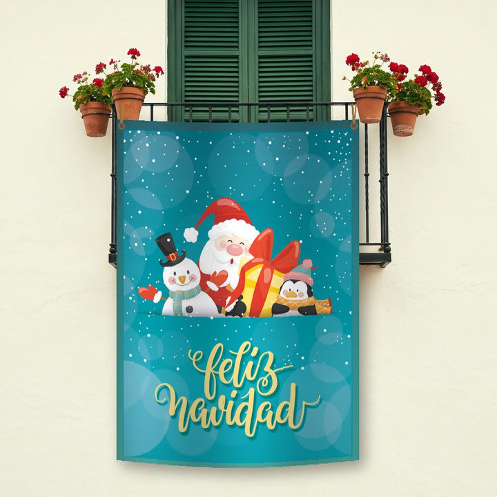 Balconera de Navidad Feliz Navidad modelo 76 colgada en un balcón | Banderas Porras