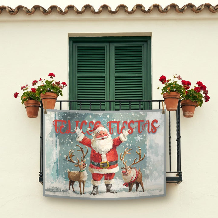 Balconera de Navidad Feliz Navidad modelo 81 colgada en un balcón | Banderas Porras