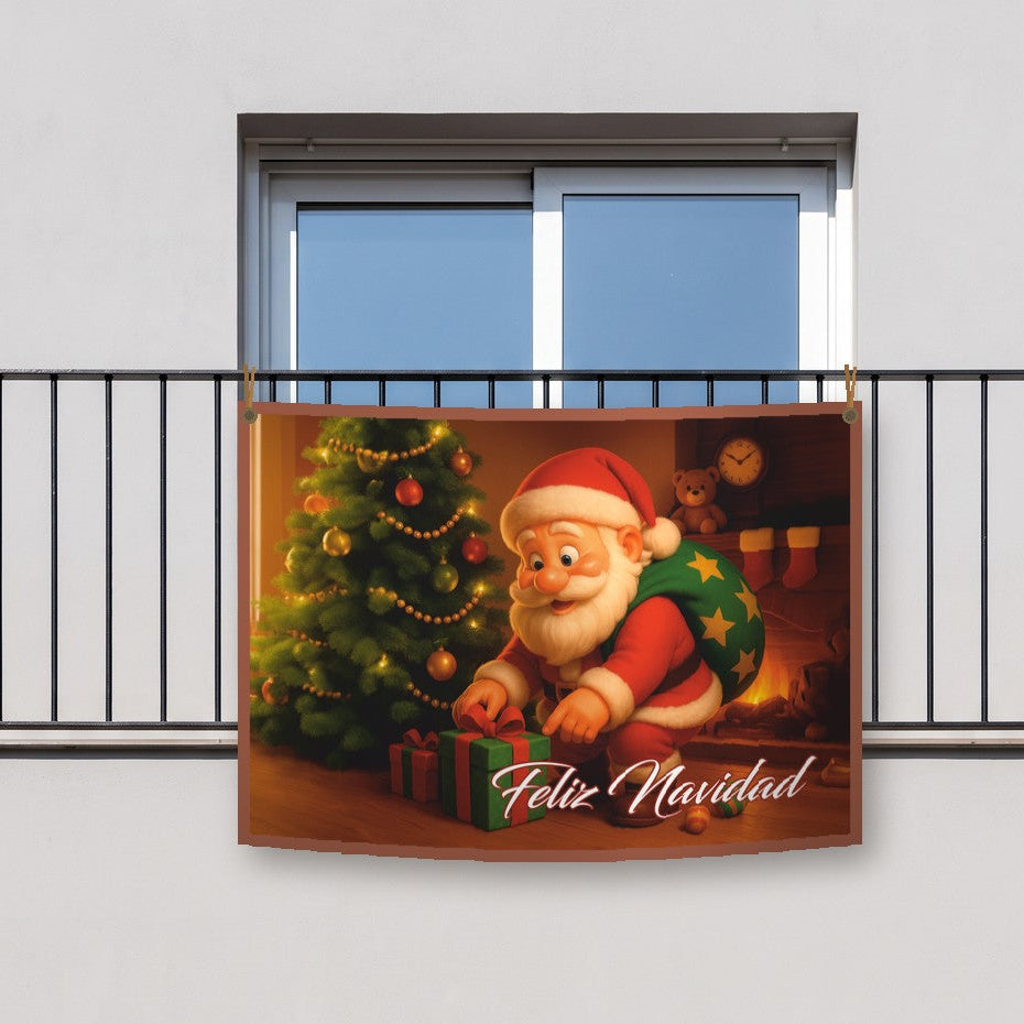 Balconera de Navidad Feliz Navidad modelo 82 colgada en un balcón | Banderas Porras
