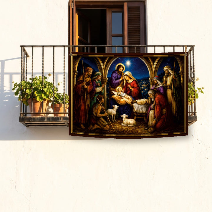Balconera de Navidad Feliz Navidad modelo 86 colgada en un balcón | Banderas Porras
