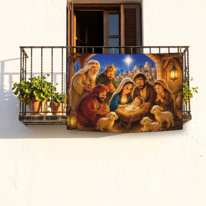 Balconera de Navidad Feliz Navidad modelo 87 colgada en un balcón | Banderas Porras