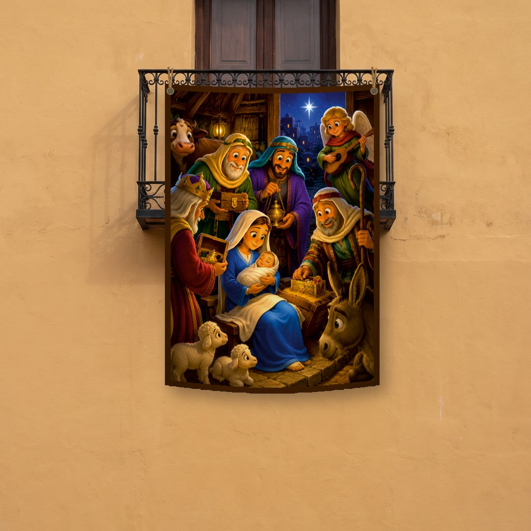 Balconera de Navidad Feliz Navidad modelo 88 colgada en un balcón | Banderas Porras