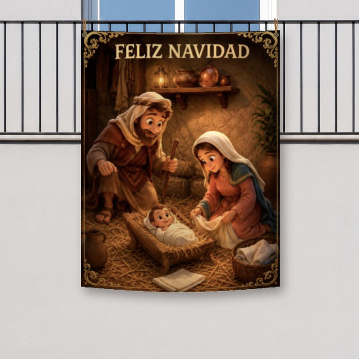Balconera de Navidad Feliz Navidad modelo 89 colgada en un balcón | Banderas Porras