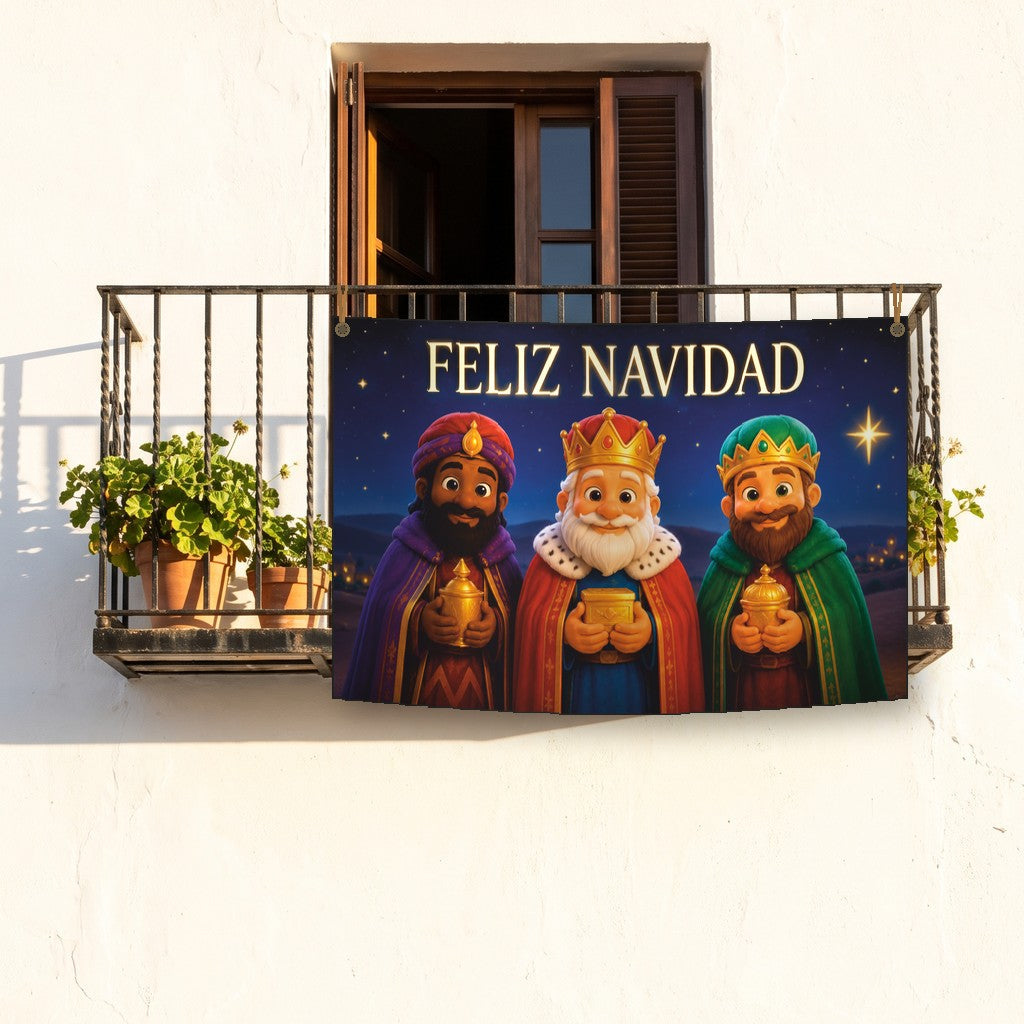 Balconera de Navidad Feliz Navidad modelo 93 colgada en un balcón | Banderas Porras
