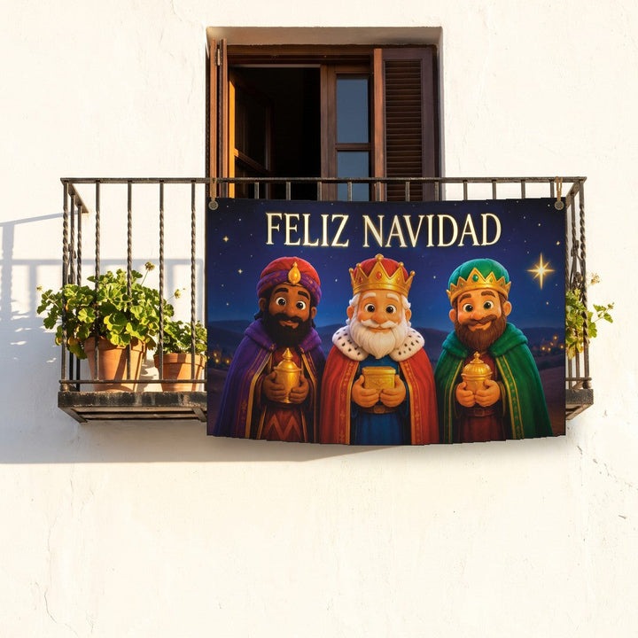 Balconera de Navidad Feliz Navidad modelo 93 colgada en un balcón | Banderas Porras