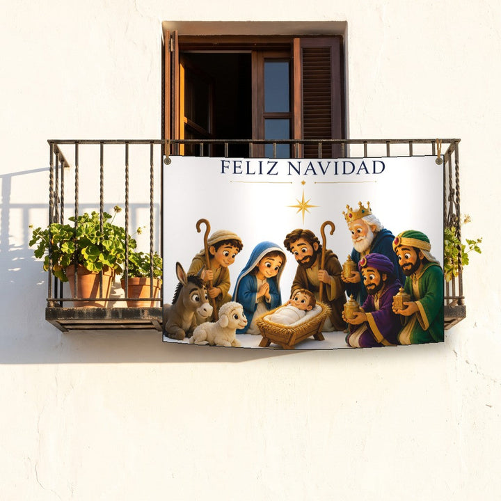 Balconera de Navidad Feliz Navidad modelo 97 colgada en un balcón | Banderas Porras