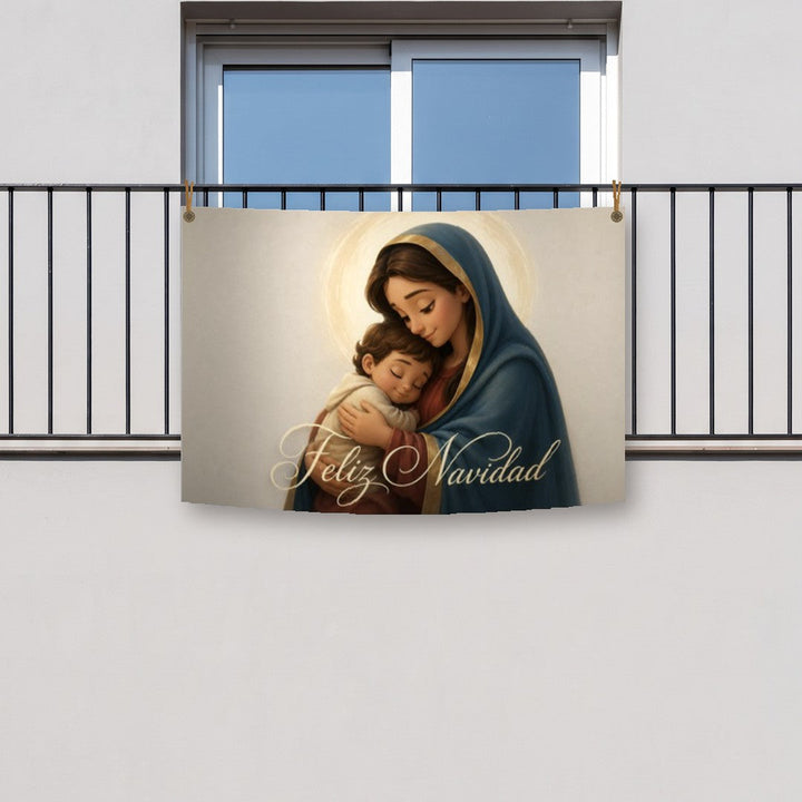 Balconera de Navidad Feliz Navidad modelo 99 colgada en un balcón | Banderas Porras