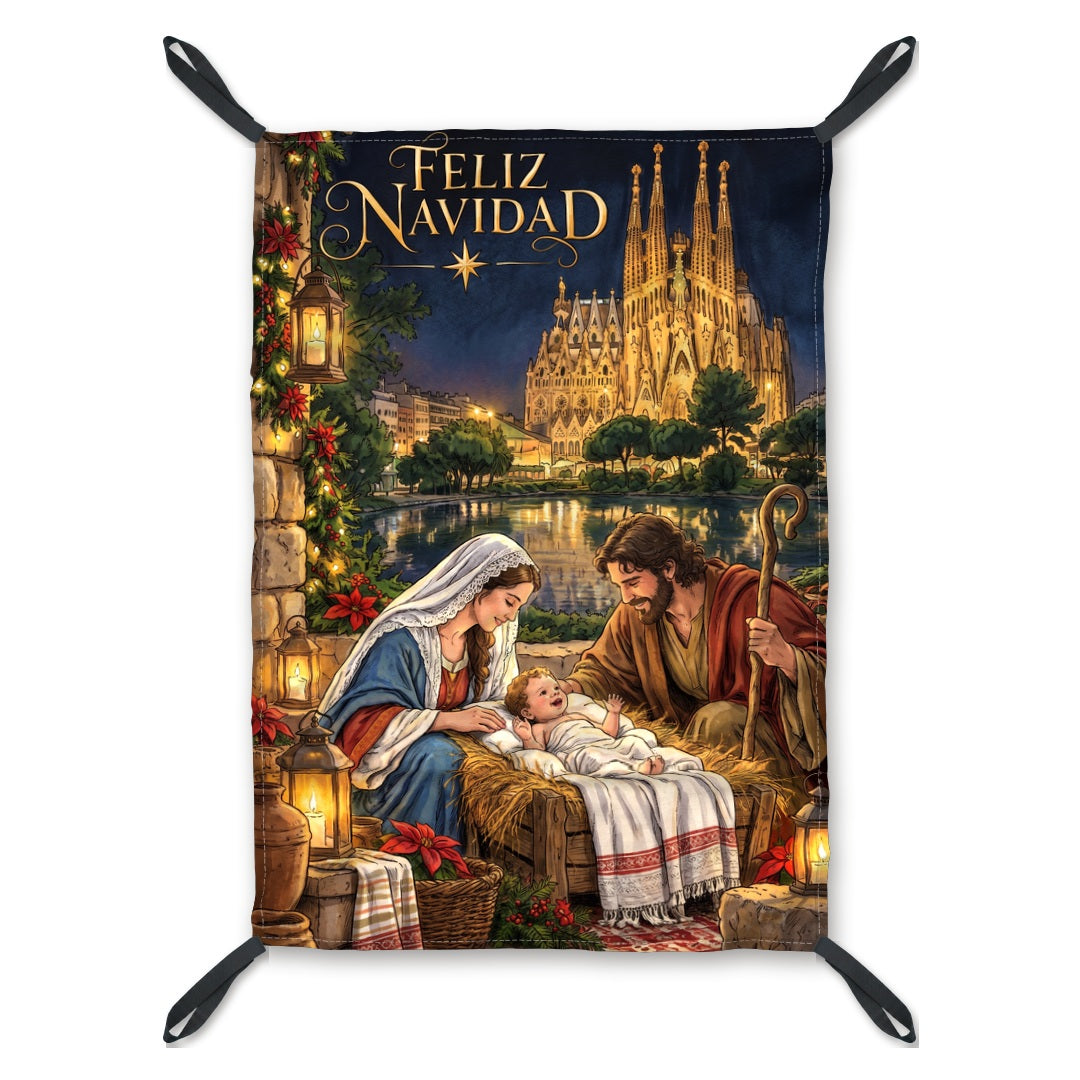 Diseño de la balconera de Navidad Barcelona Sagrada Familia ilustrada | Banderas Porras