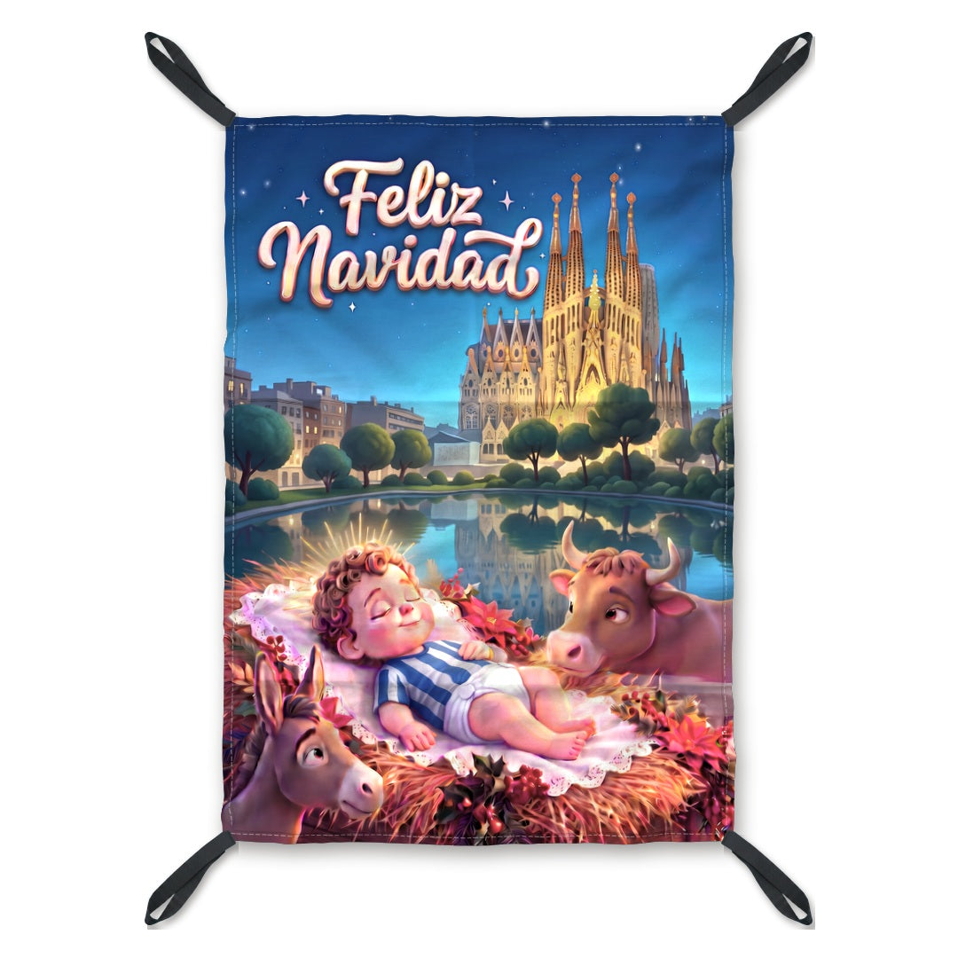 Diseño de la balconera de Navidad Barcelona Niño Jesús blanquiazul | Banderas Porras
