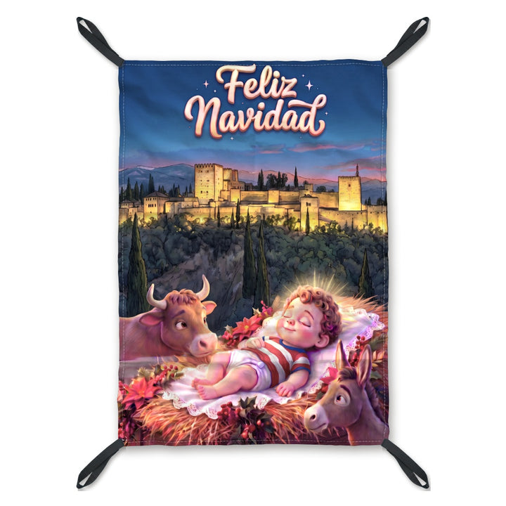 Balconera de Navidad Granada modelo GRA4 (Niño Jesús rojo y blanco) con lazos en las esquinas | Banderas Porras