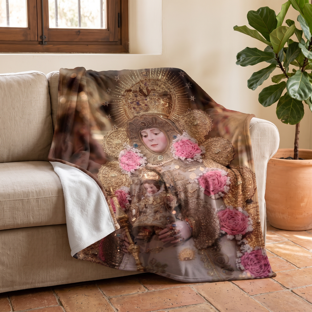 Manta Virgen del Rocío en el sofá