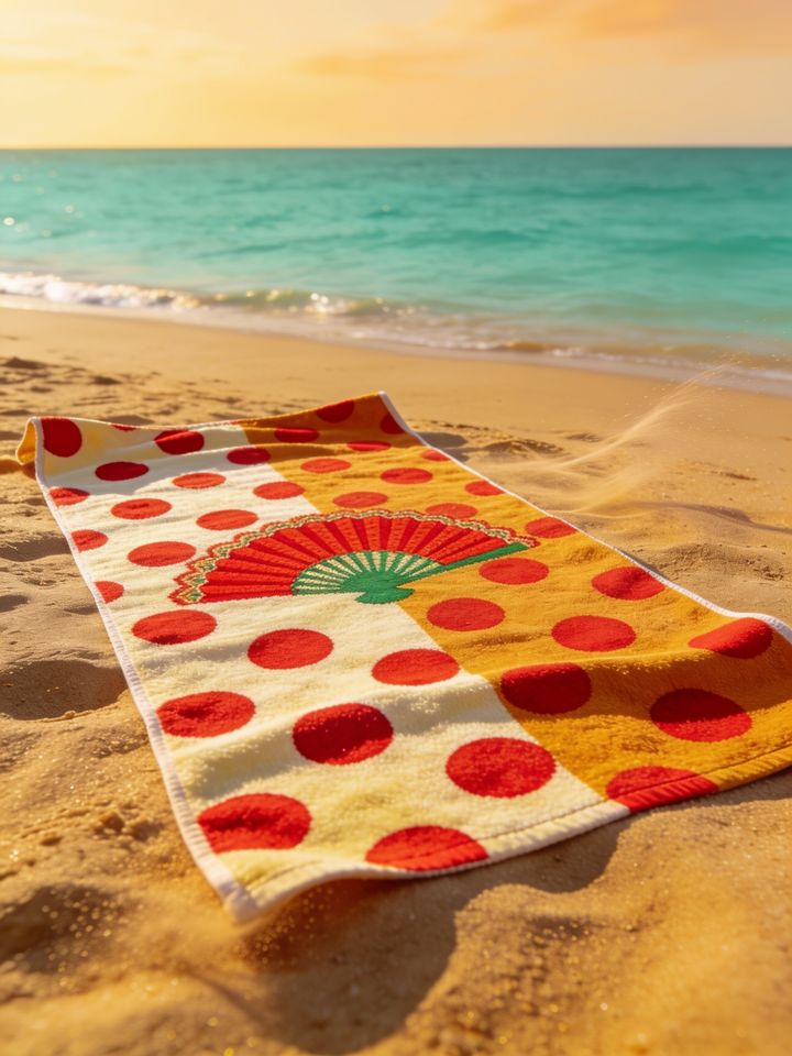 Toalla de playa personalizada Feria 150x100 cm en la arena