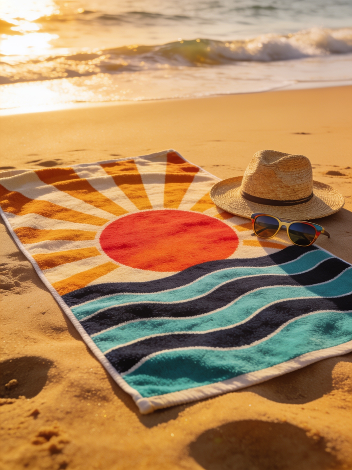 Toalla de playa Retro Surf 70s 150x100 cm en la arena