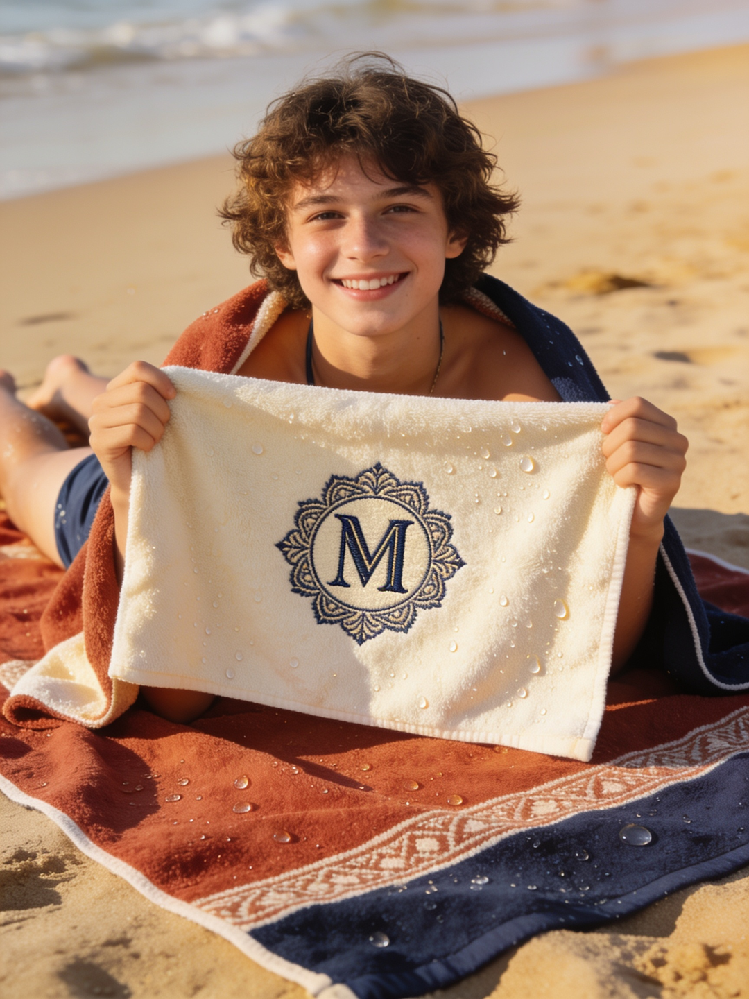 Regalo de toalla personalizada con nombre en la playa