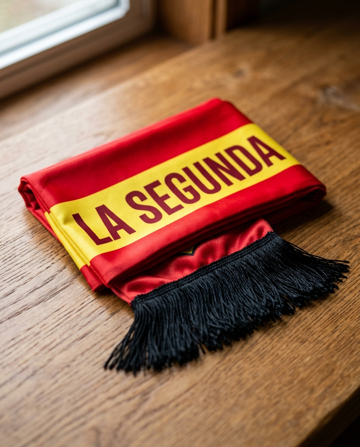 Detalle macro de la bufanda LA SEGUNDA: poliéster satinado y flecos negros