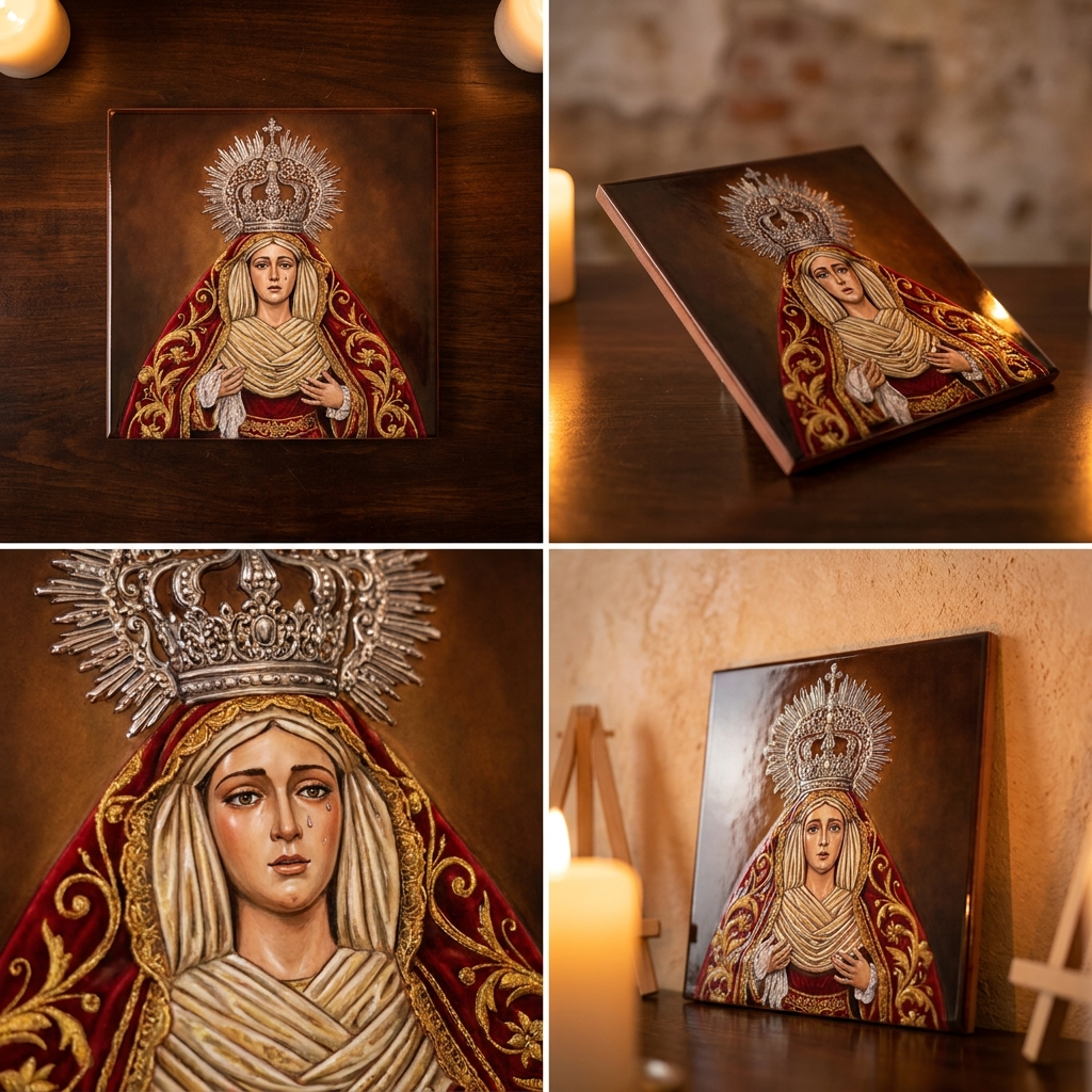 Azulejo devocional Virgen - apoyado en pared