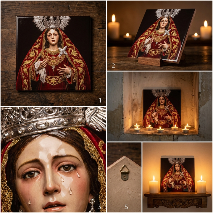 Azulejo devocional Virgen cerámica sevillana - plano cenital
