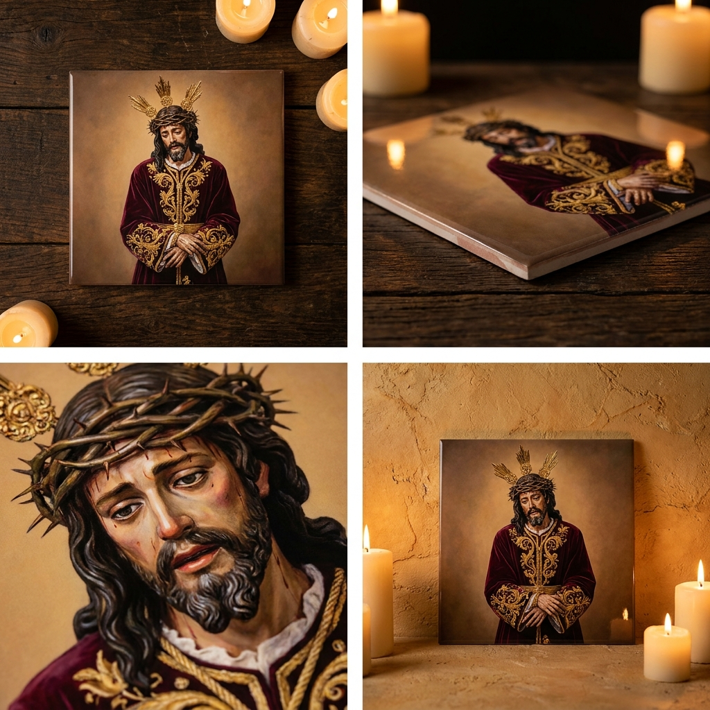 Azulejo devocional Cristo cerámica sevillana - plano cenital