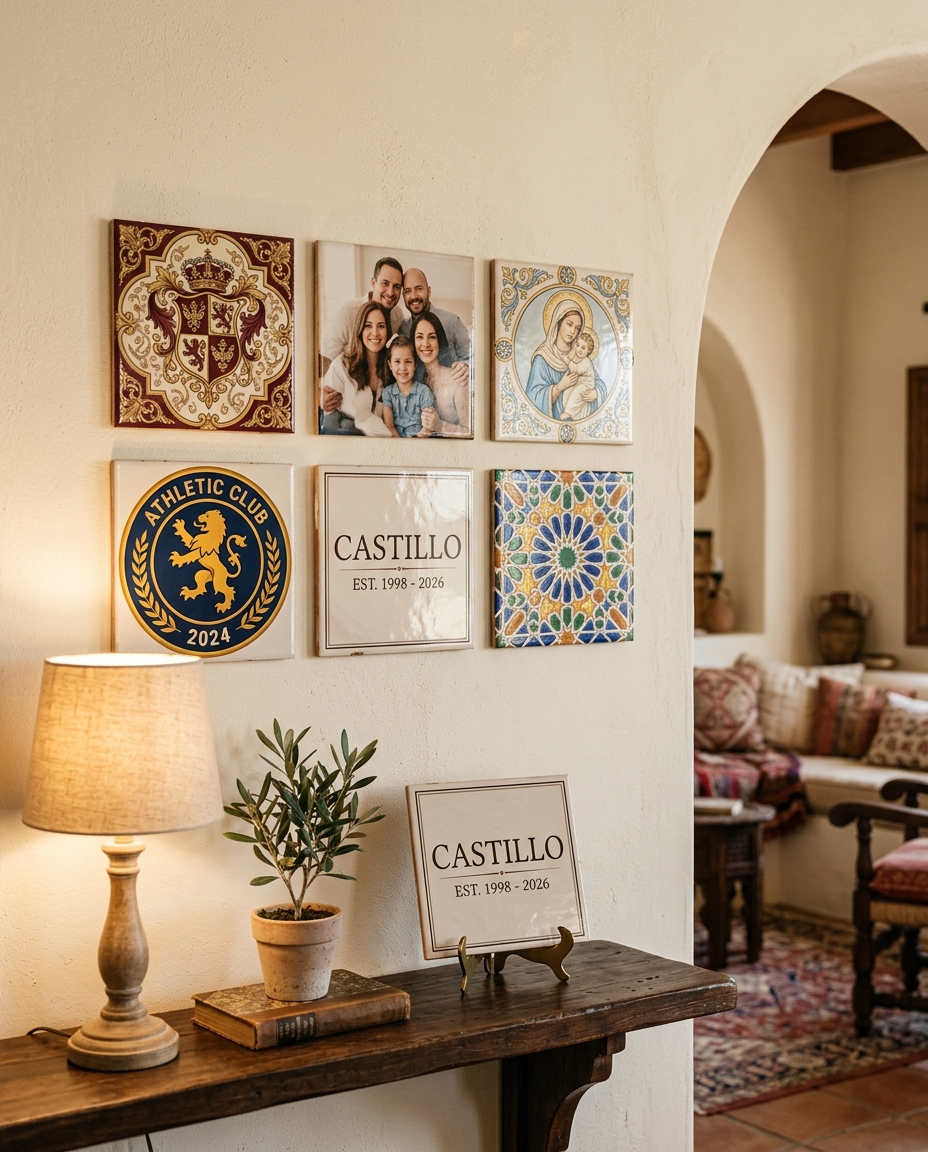 Azulejos personalizados de regalo con foto de familia, escudo de club, logo y placa con nombre y fecha