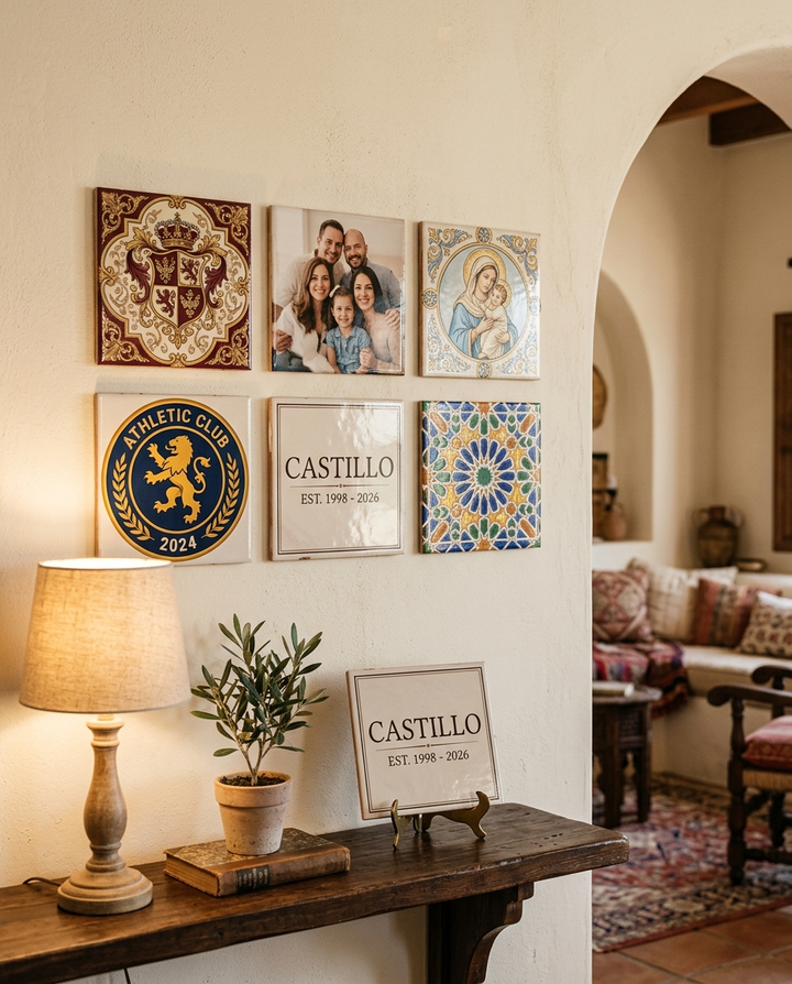 Azulejos personalizados de regalo con foto de familia, escudo de club, logo y placa con nombre y fecha