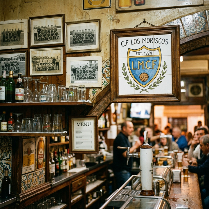 Azulejo conmemorativo con escudo de club colgado en el bar de una peña — cerámica personalizada