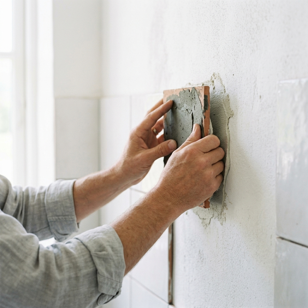 Colocando un azulejo devocional personalizado en la pared de casa